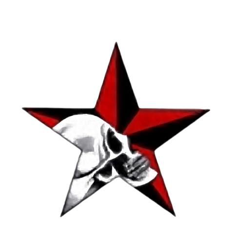 Skull In Red Nautical Star Tattoo Design