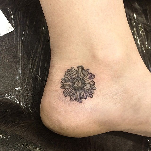 Small Daisy Flower Tattoo On Ankle