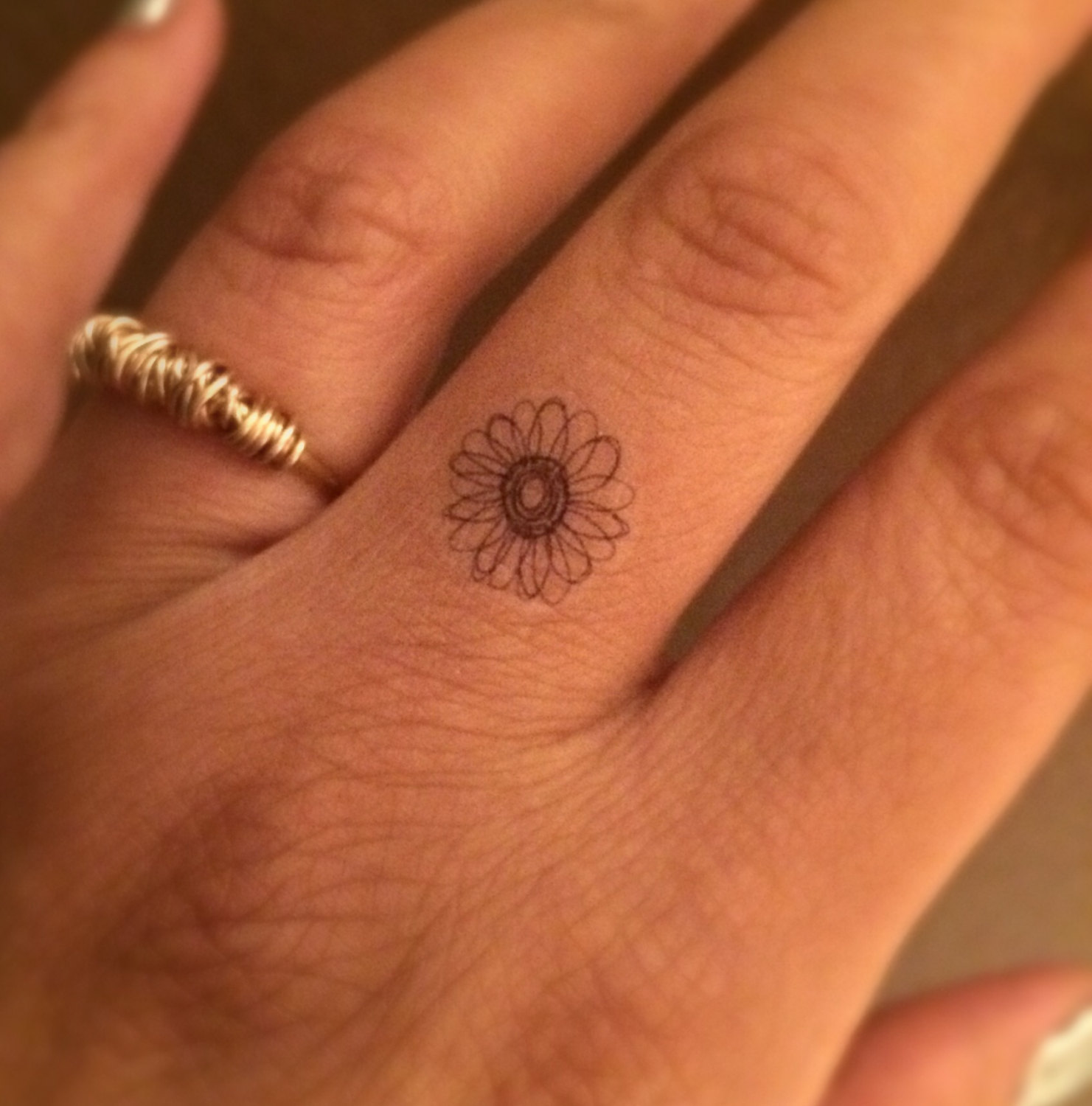Small Daisy Tattoo On Middle Finger