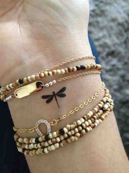 Small Dragonfly Tattoo On Girl Right Wrist