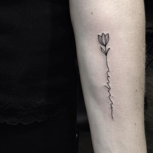 Small Grey Tulip Flower Tattoo On arm