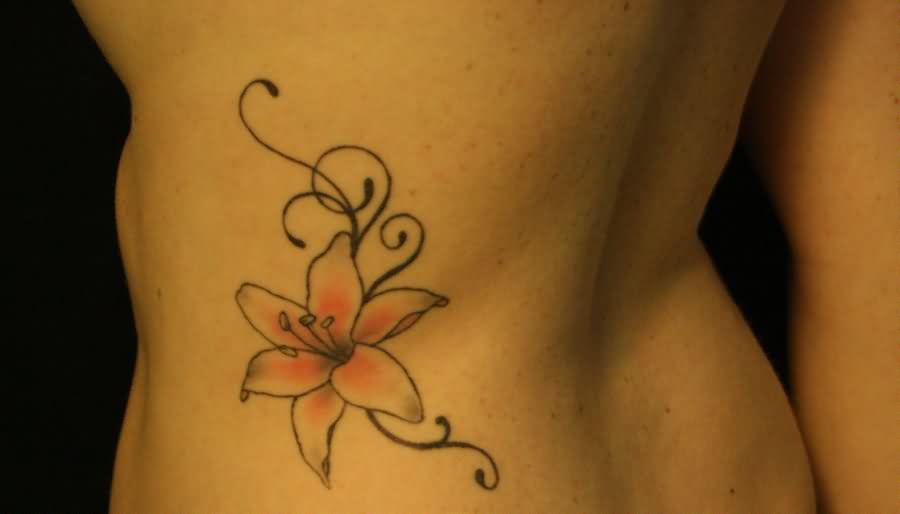 Small Lily Tattoos On Side Rib