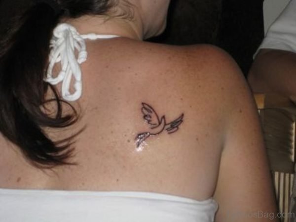 Small Outline Dove Tattoo On Right Back Shoulder