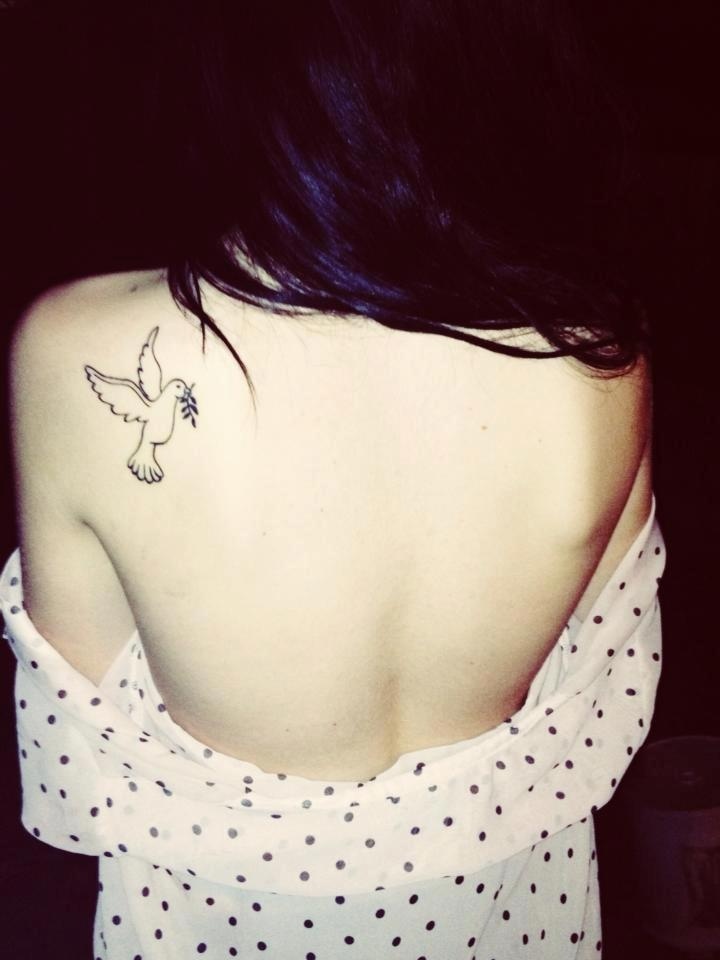 Small Peace Dove Tattoo On Left Back Shoulder