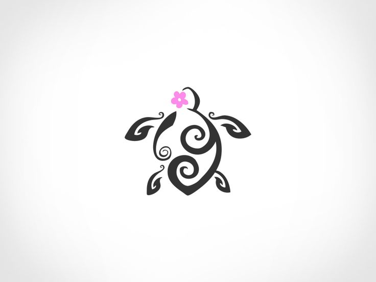 Small Pink Flower And Hawaiian Turtle Tattoo Design