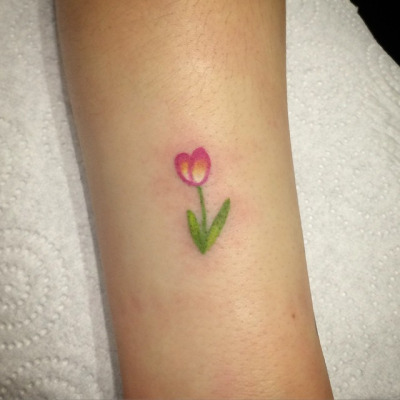 Small Tulip Flower Tattoo On Side Leg