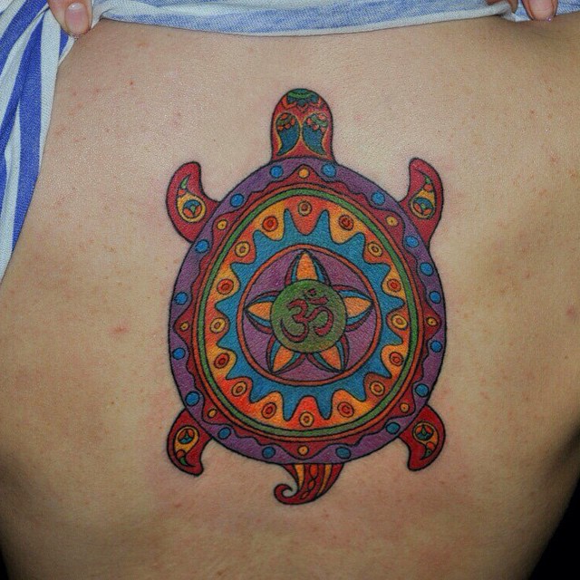 Spiritual Peace Turtle Tattoo On Side Rib