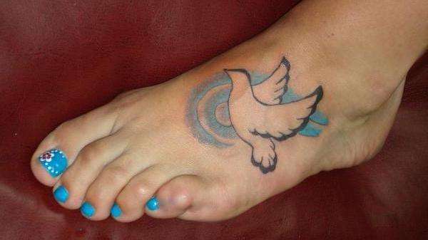 Spread Wings Dove Tattoo On Left Foot