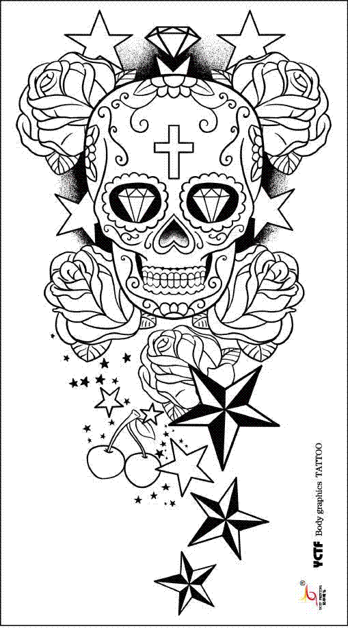 Sugar Skull And Nautical Star Tattoo Design