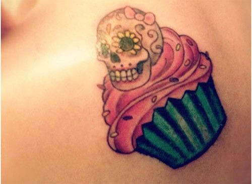 Sugar Skull And Simple Cupcake Tattoo