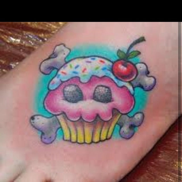 Sugar Skull Cupcake Tattoo On Left Foot