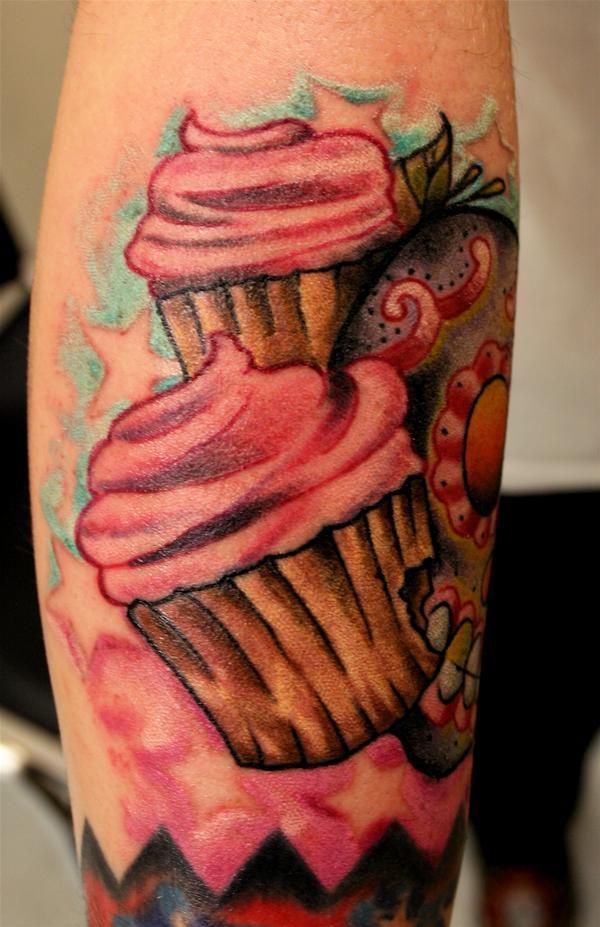 Sugar Skull Cupcake Tattoos On Arm Sleeve