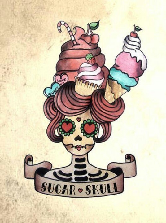 Sugar Skull Gil Head With Cupcake Tattoos Stencil