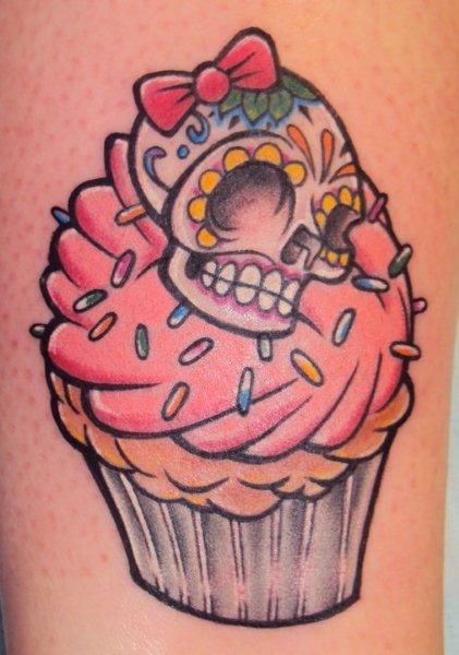 Sugar Skull With Cupcake Tattoo Idea