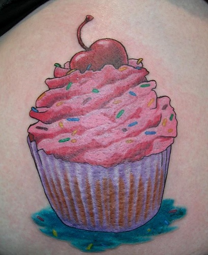 Sweet Cupcake Tattoo On Back