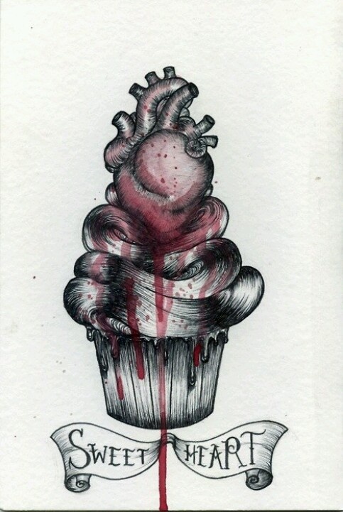 Sweet Heart Cupcake Tattoo Design