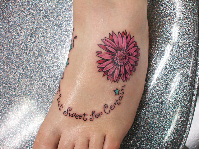 Sweet Small Daisy Tattoo On Left Foot