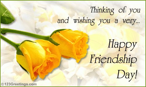 Thinking Of You And Wishing You A Very Happy Friendship Day Two Yellow Roses Greeting Card