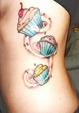 Three Cupcakes Tattoos On Side Rib