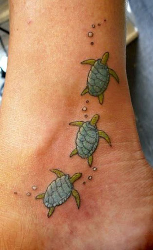 Three Turtle Tattoos On Ankle