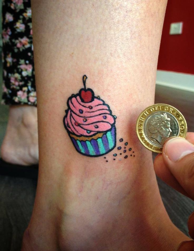 Tiny Cupcake Tattoo On Side Leg