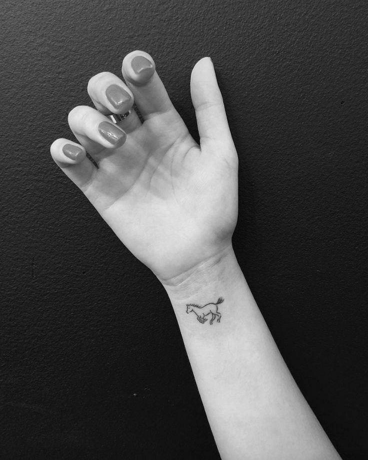 Tiny Running Horse Tattoo On Right Wrist