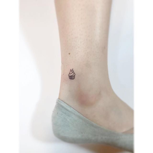 Tiny Simple Cupcake Tattoo On Girl Ankle