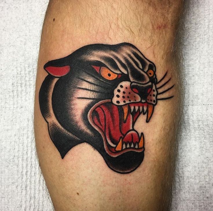 Traditional Black Panther Head Tattoo