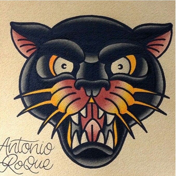 Traditional Panther Head Tattoo Design