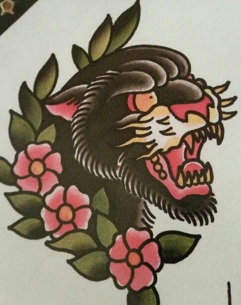 Traditional Panther Head Tattoo Sample