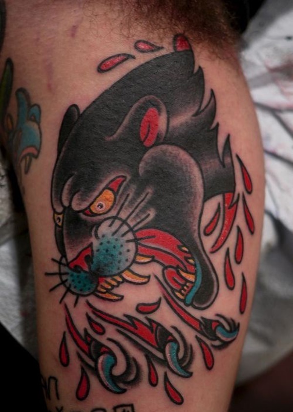 Traditional Panther Tattoo On Inner Bicep