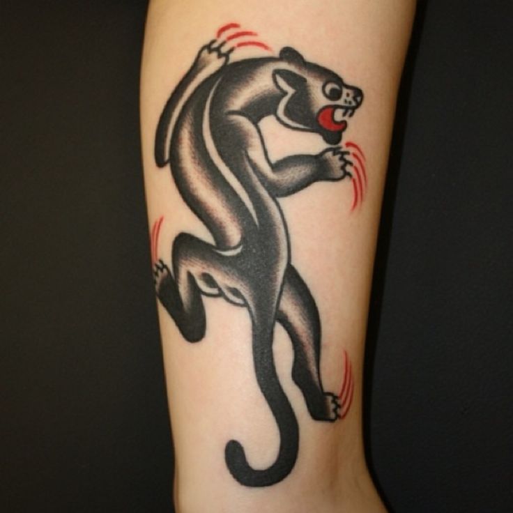 Traditional Panther Tattoo On Side Leg
