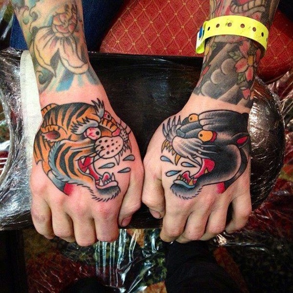 Traditional Panther Tattoos On Both Hands