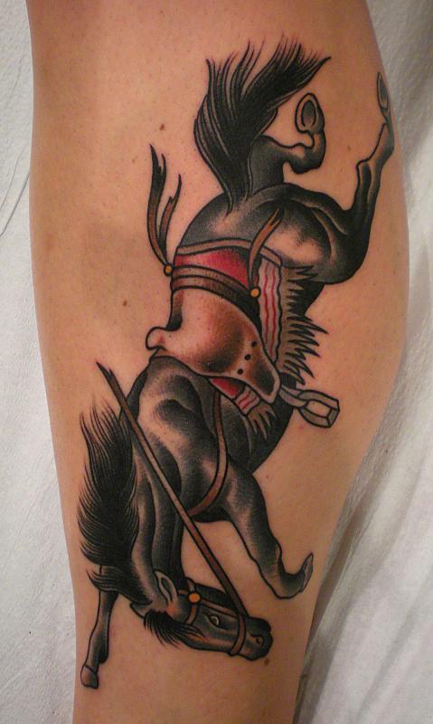 Traditional Running Horse Tattoo On Leg
