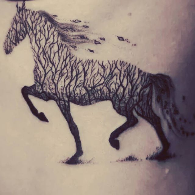 Trees In Horse Tattoo Design