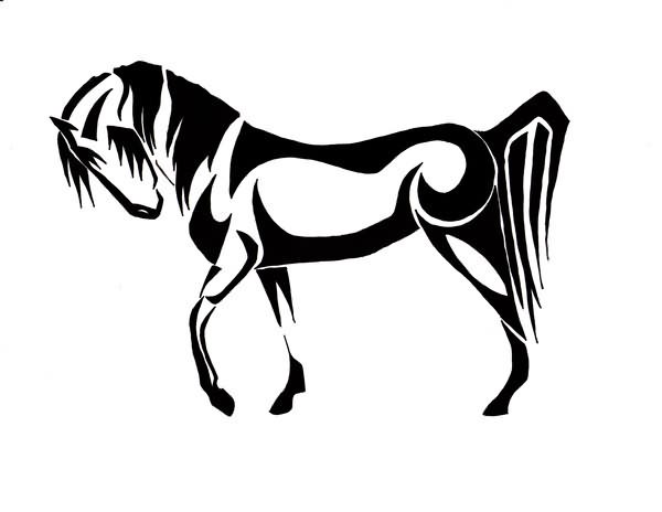 Tribal Black Outline Horse Tattoo Design