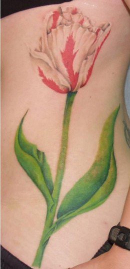 Tulip Flower Tattoo On Girl Side Rib