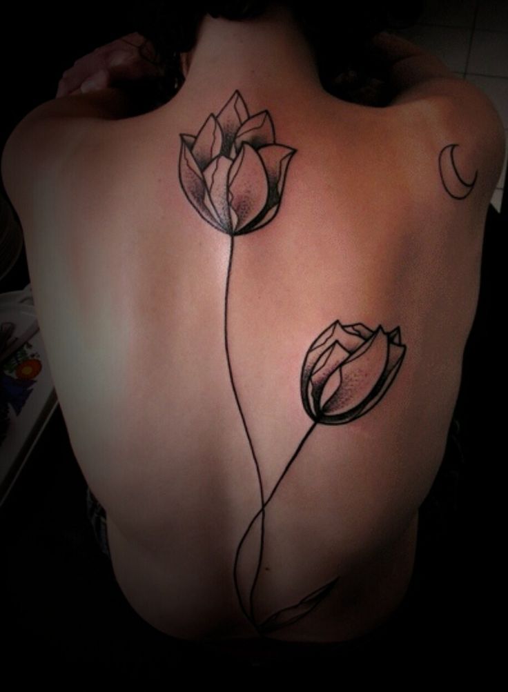 Tulip Flowers Tattoos On Back Body