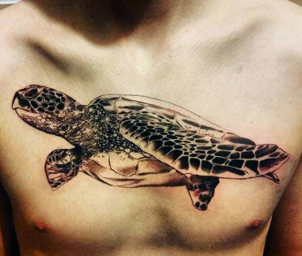 Turtle Tattoo On Man Chest