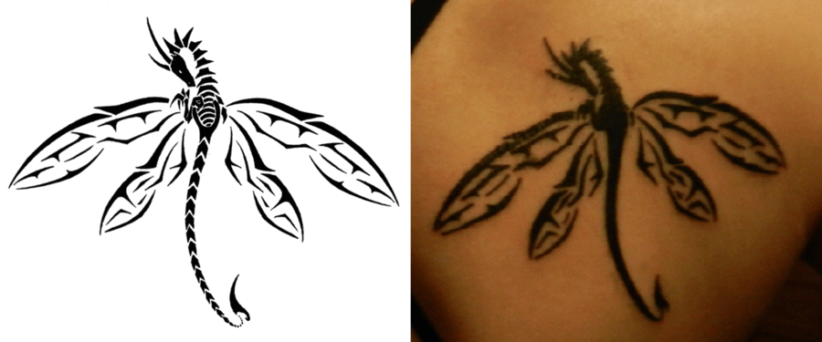 Unique Black Tribal Dragonfly Tattoo Design