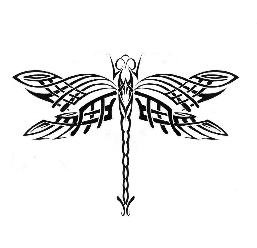 Unique Tribal Dragonfly Tattoo Sample
