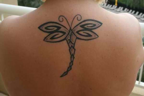 Upper Back Tribal Dragonfly Tattoo Ideas For Girls