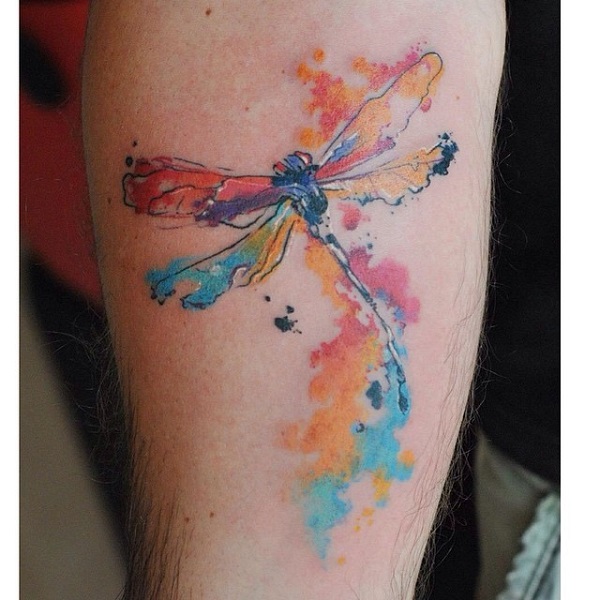 Watercolor Dragonfly Tattoo On Man Right Forearm