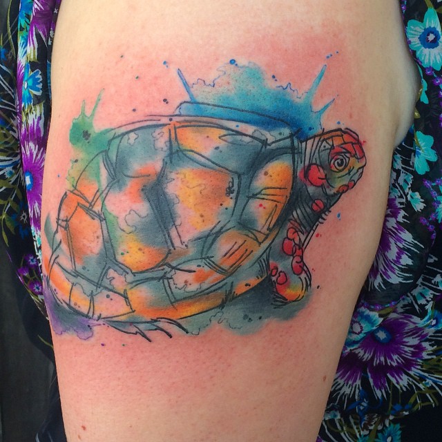Watercolor Sea Turtle Tattoo On Right Bicep