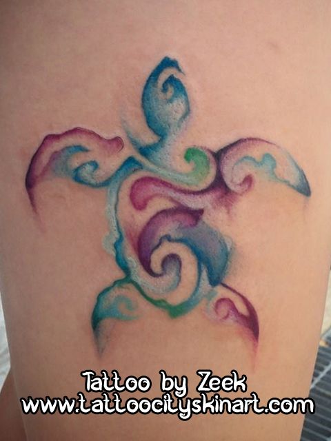 Watercolor Sea Turtle Tattoo by Zeek