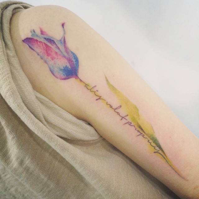 Watercolor Tulip Tattoos On Sleeve