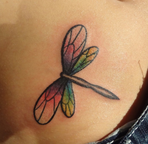 Watercolors Dragonfly Tattoo On Back