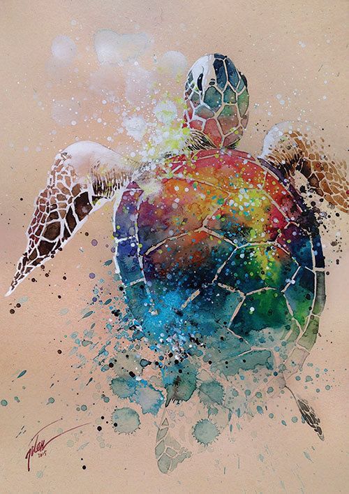 Watercolors Sea Turtle Tattoo Design