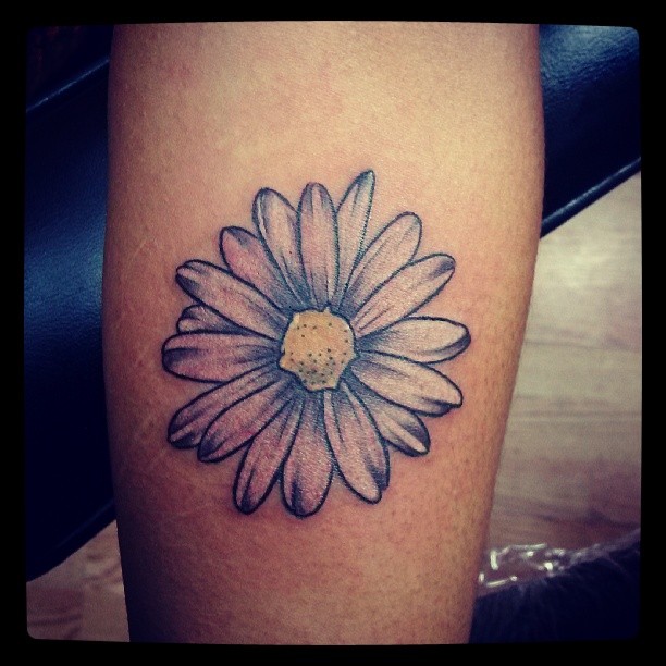 White Daisy Flower Tattoo On Back Leg