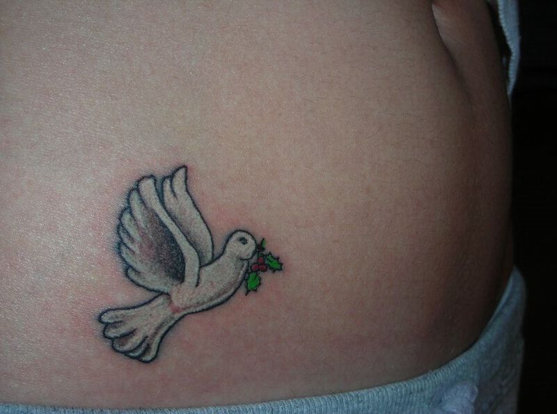 White Ink Flying Peace Small Dove Tattoo